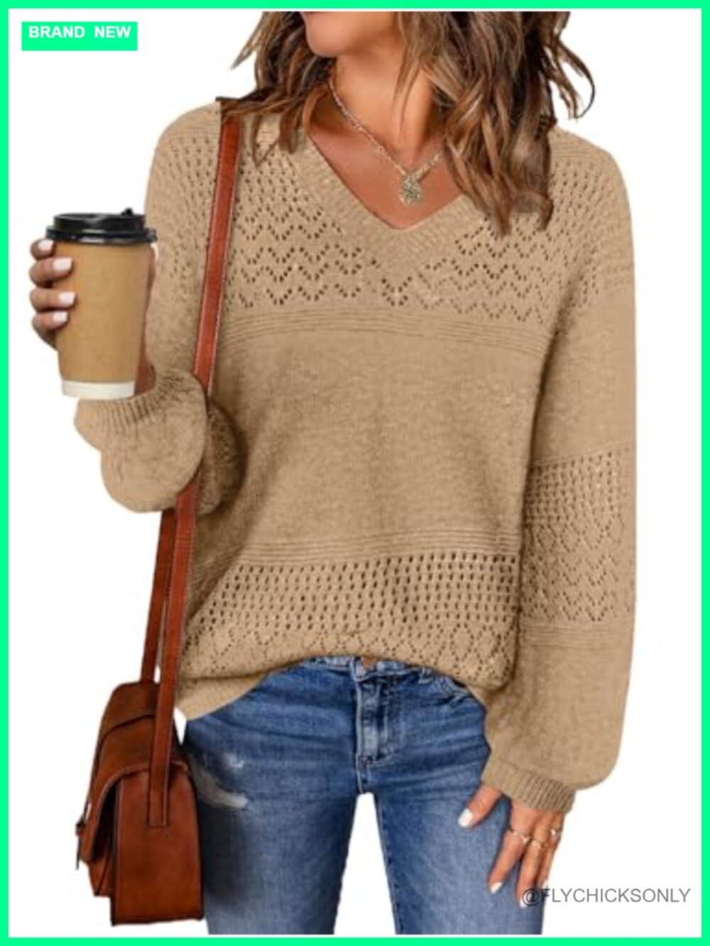 Womens Knit Sweater V Neck Long Sleeve Pullover Casual Loose Tops
